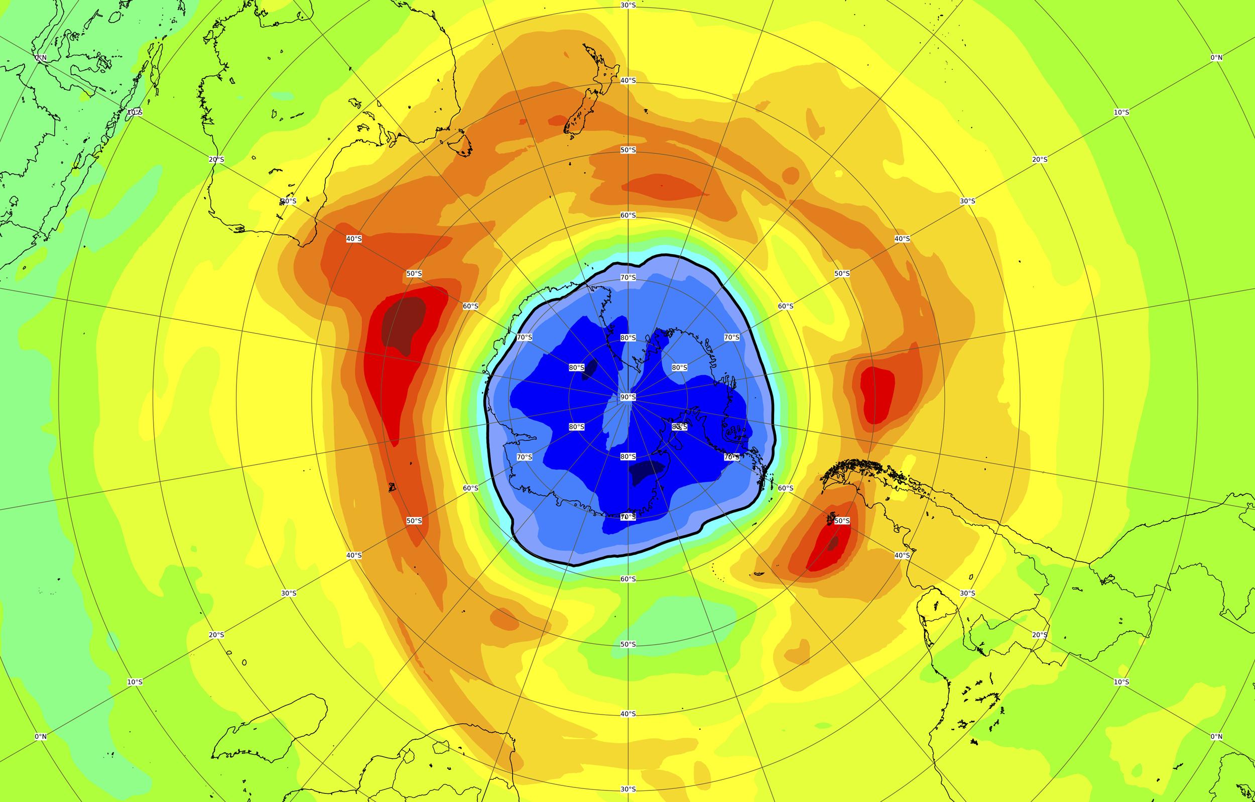 Озоновая дыра над Южным полюсом по размерам стала больше Антарктиды
