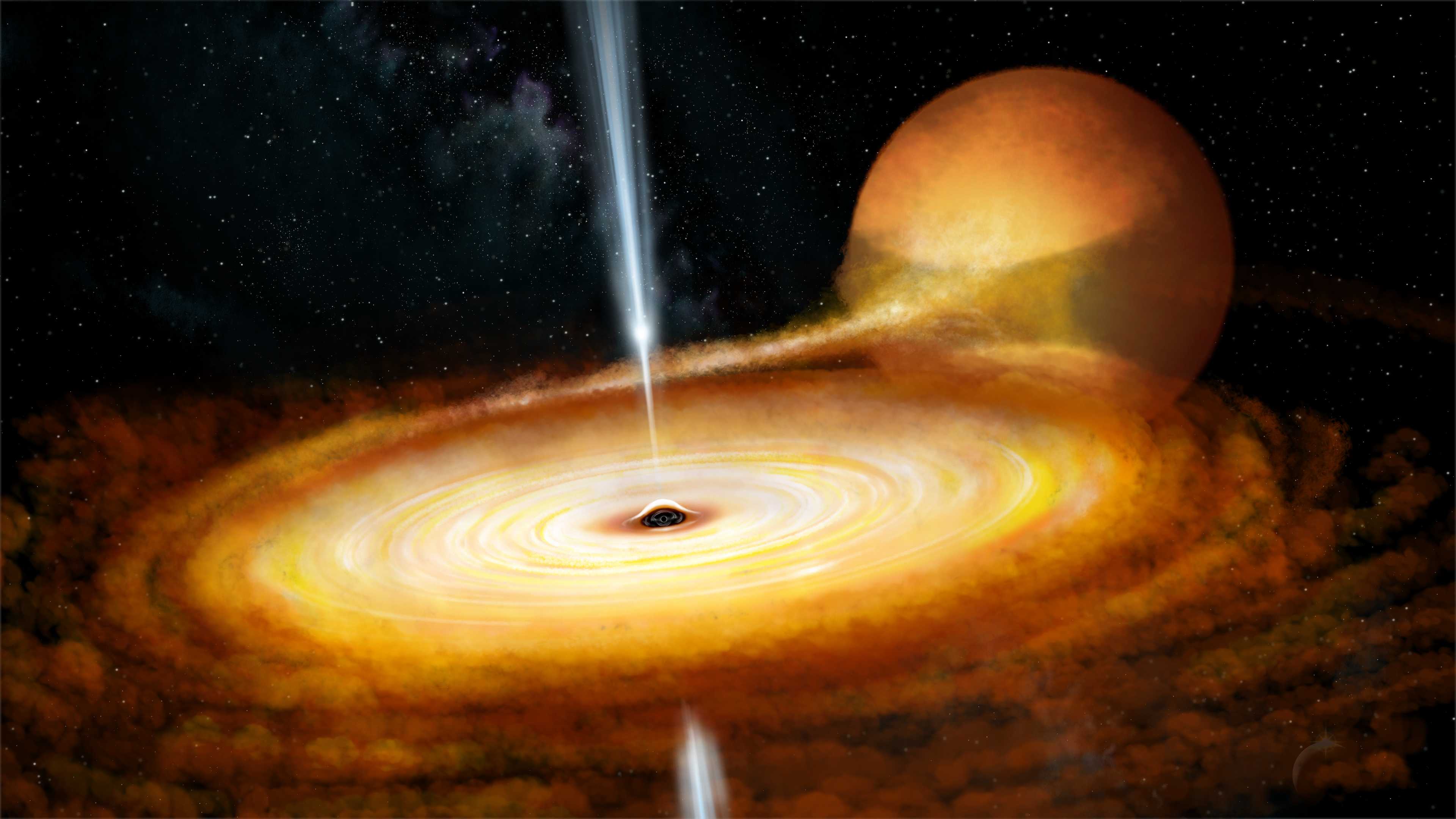 Астрономы отыскали лежащую на боку черную дыру в двойной системе MAXI J1820+070