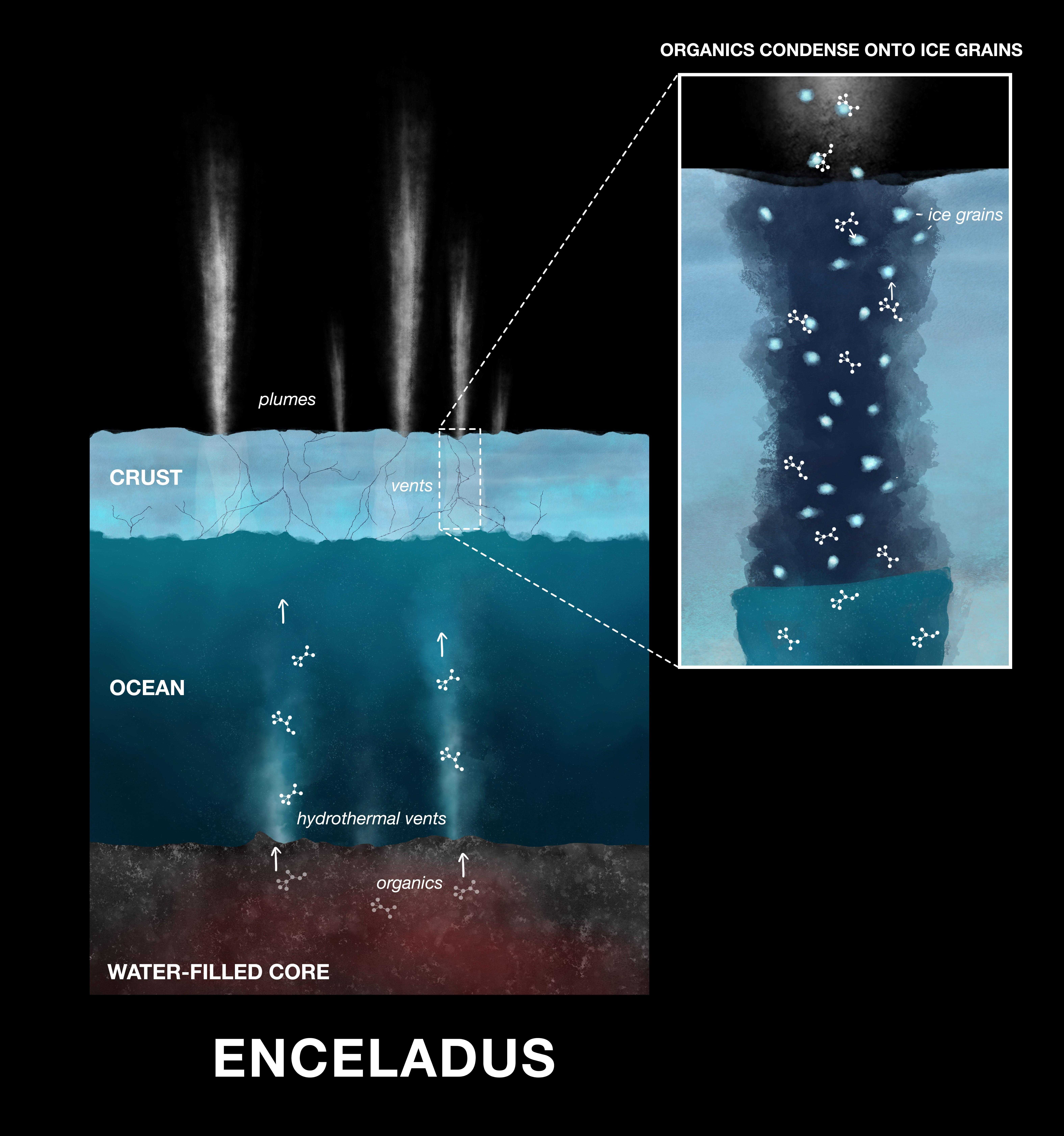 Океан подо льдом Энцелада может содержать фосфор — а значит, и жизнь