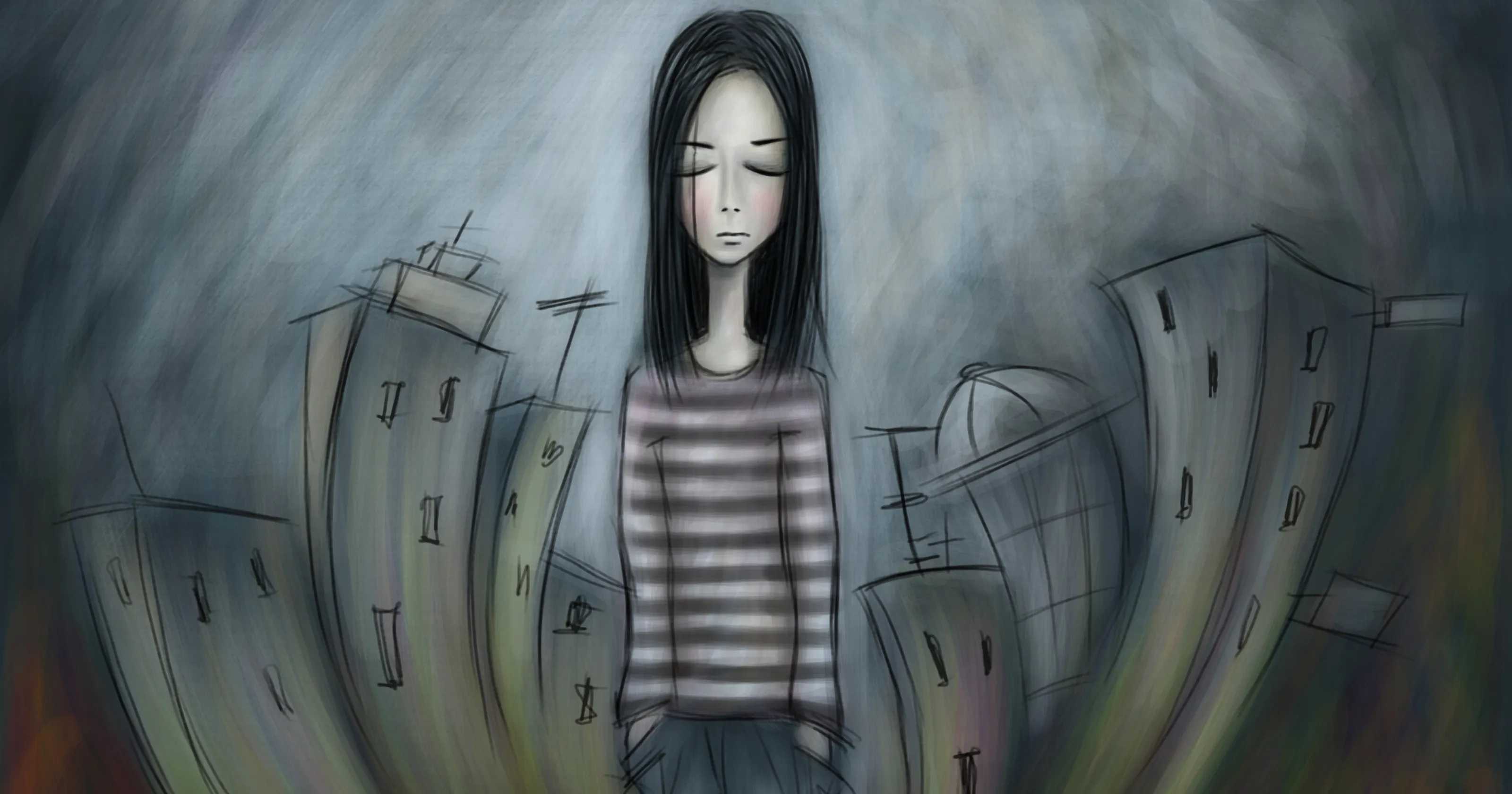 Страх уныние. Девушка в депрессии. Депрессивные иллюстрации. Депрессивные картины. Депрессия рисунок.
