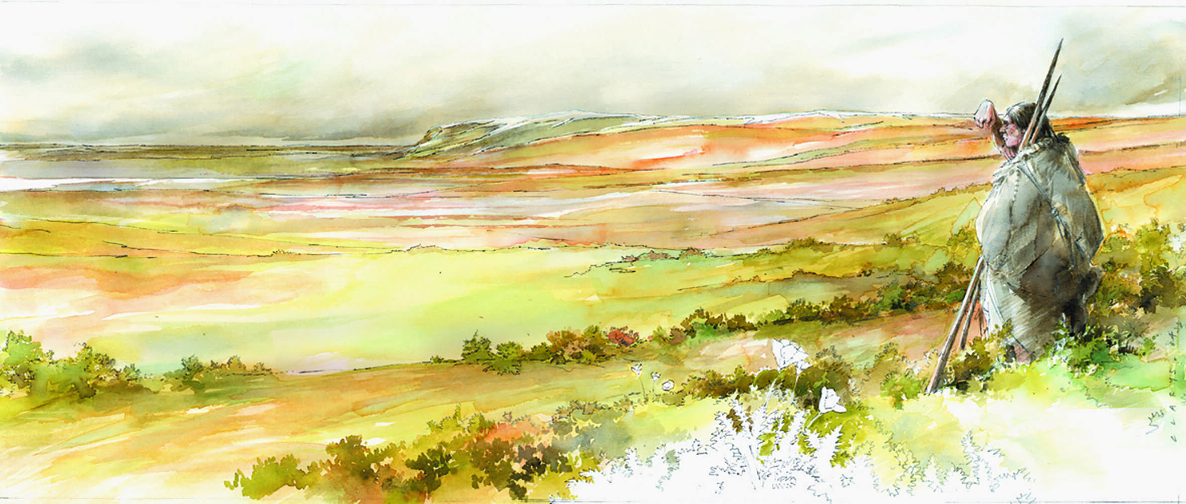 Неандерталец любуется ледниковым ландшафтом в представлении художника Неандертальцы прошли через демографическое бутылочное горлышко перед окончательным вымиранием